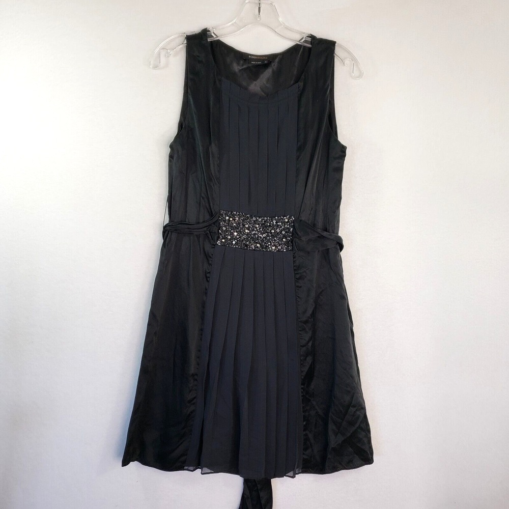BCBGMAXAZRIA Dress Womens 2 Black Rhinestone Tie Pleated‎ Beaded Party Cocktail